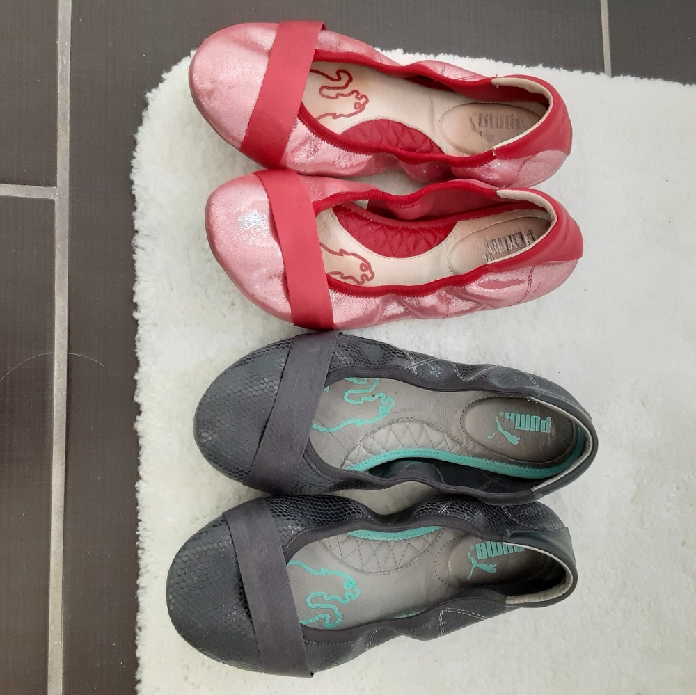 2 pair. Leather PUMA ballet flats.Navy .Red.